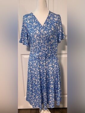 FENSACE Blue With White Floral Wrap Dress